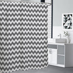 Grey And White Chevron Pattern Print Premium Shower Curtain