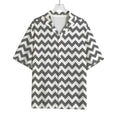 Grey And White Chevron Pattern Print Rayon Hawaiian Shirt