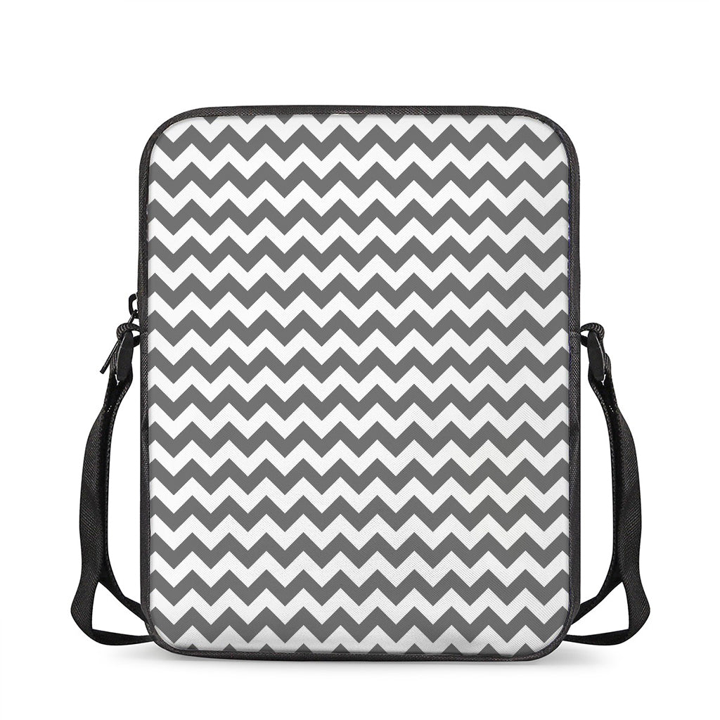 Grey And White Chevron Pattern Print Rectangular Crossbody Bag