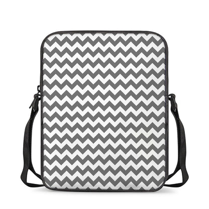 Grey And White Chevron Pattern Print Rectangular Crossbody Bag