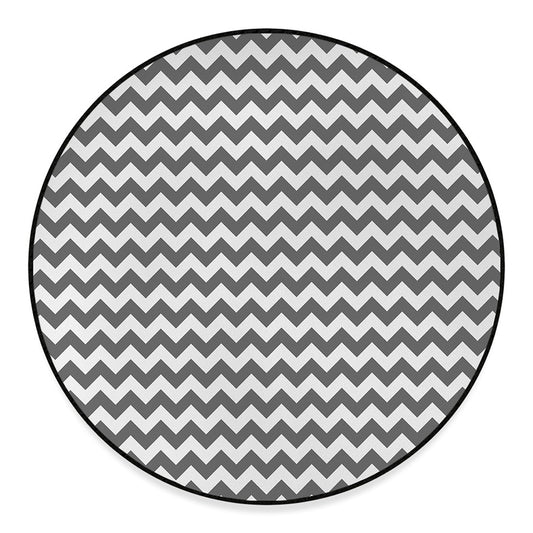Grey And White Chevron Pattern Print Round Floor Mat