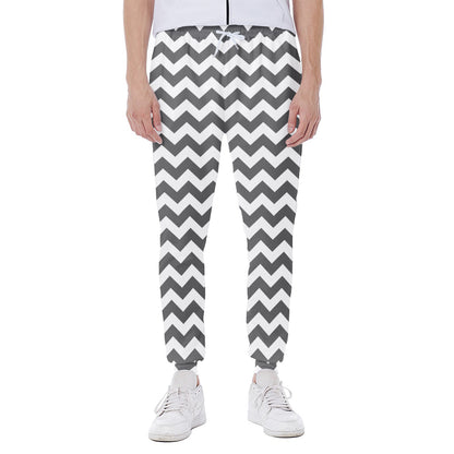 Grey And White Chevron Pattern Print Scuba Joggers