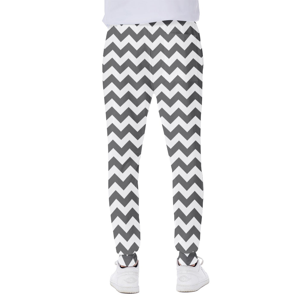 Grey And White Chevron Pattern Print Scuba Joggers
