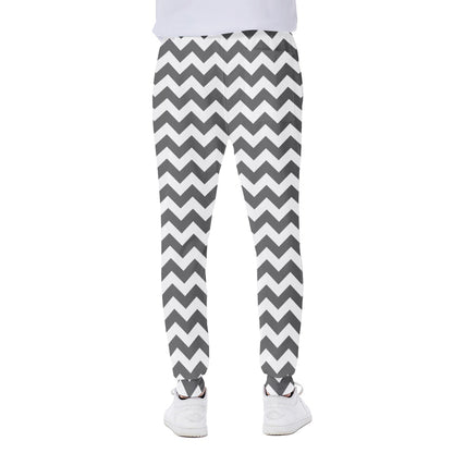 Grey And White Chevron Pattern Print Scuba Joggers