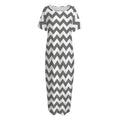 Grey And White Chevron Pattern Print Short Sleeve Long Nightdress
