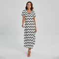 Grey And White Chevron Pattern Print Short Sleeve Maxi Dress