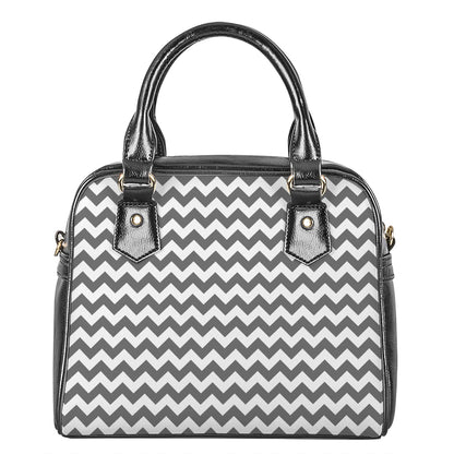 Grey And White Chevron Pattern Print Shoulder Handbag