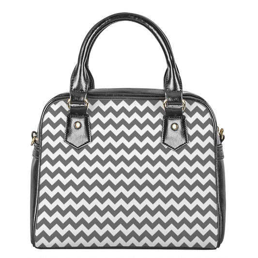 Grey And White Chevron Pattern Print Shoulder Handbag