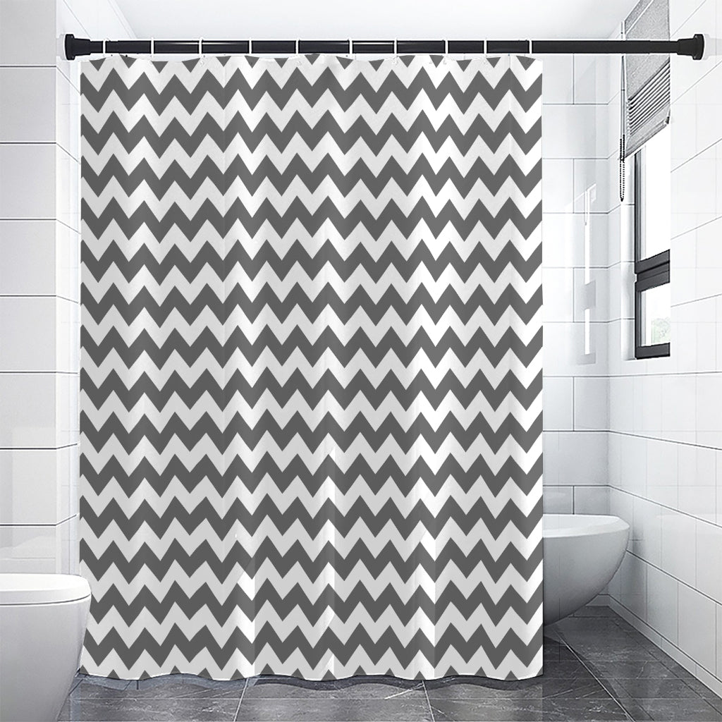 Grey And White Chevron Pattern Print Shower Curtain