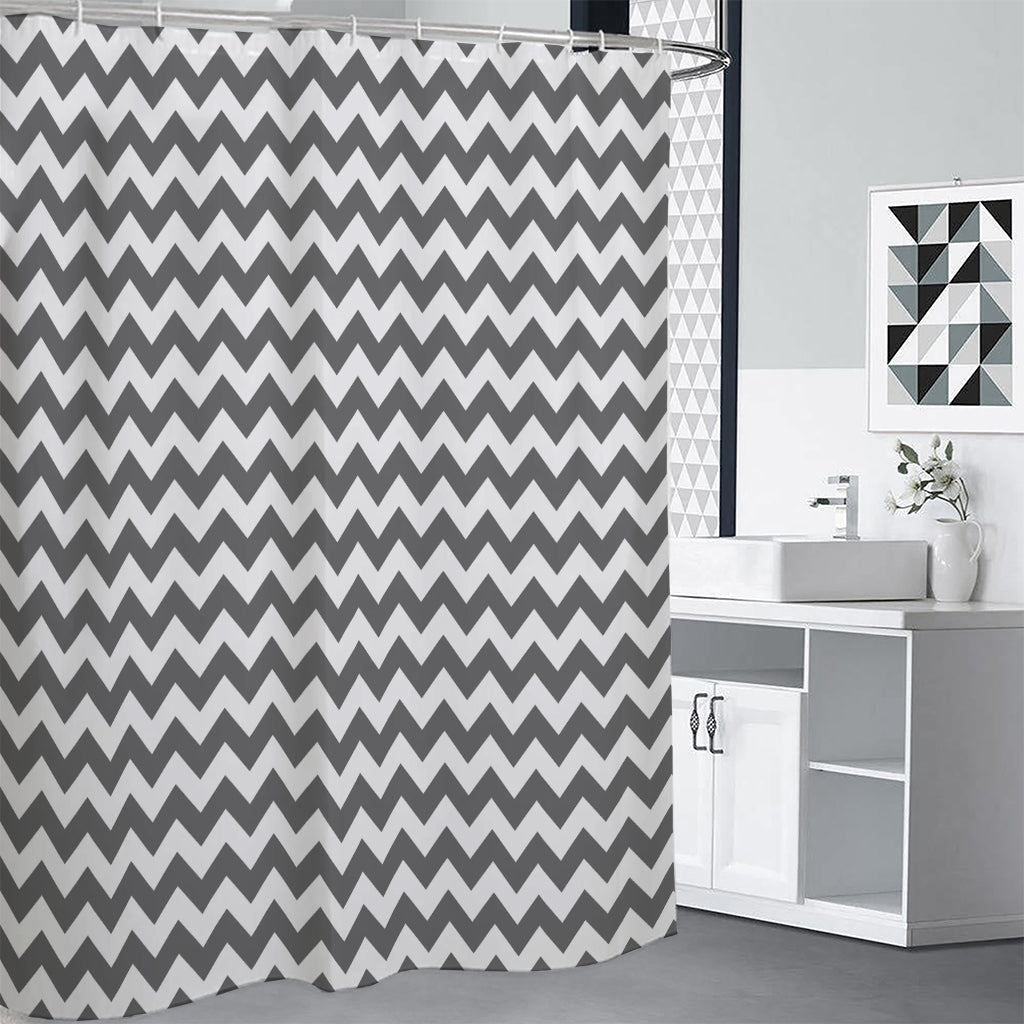 Grey And White Chevron Pattern Print Shower Curtain