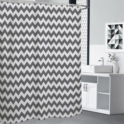 Grey And White Chevron Pattern Print Shower Curtain