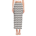 Grey And White Chevron Pattern Print Side Slit Maxi Skirt