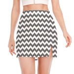 Grey And White Chevron Pattern Print Side Slit Mini Skirt