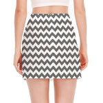 Grey And White Chevron Pattern Print Side Slit Mini Skirt