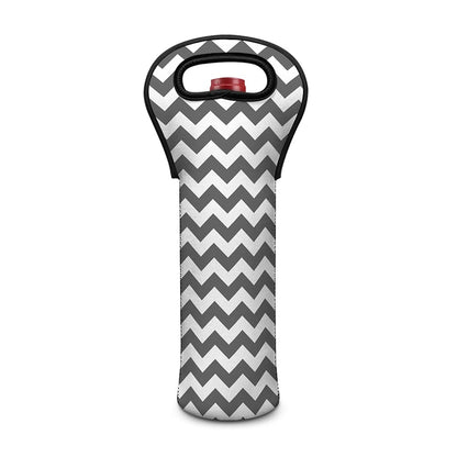 Grey And White Chevron Pattern Print Single Neoprene Wine Tote