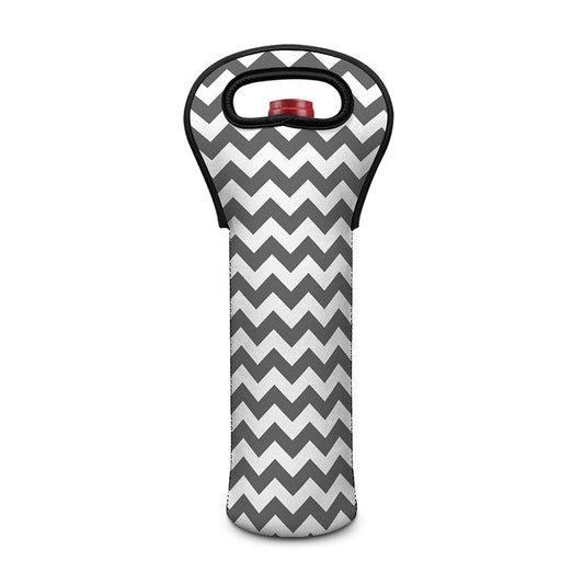 Grey And White Chevron Pattern Print Single Neoprene Wine Tote