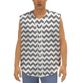 Grey And White Chevron Pattern Print Sleeveless Baseball Jersey
