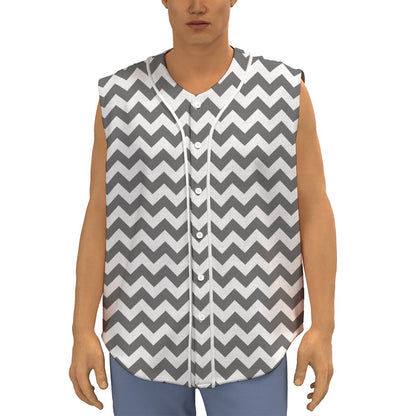 Grey And White Chevron Pattern Print Sleeveless Baseball Jersey