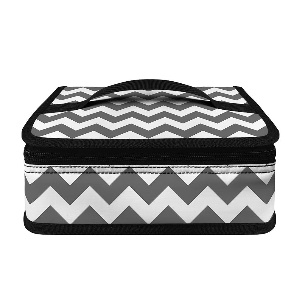 Grey And White Chevron Pattern Print Small Lunch Bag