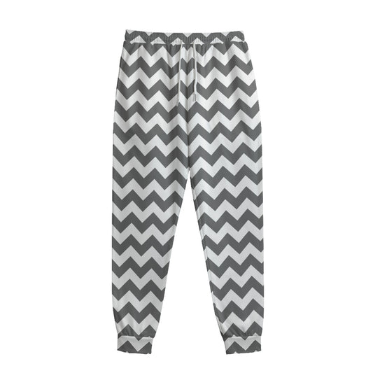 Grey And White Chevron Pattern Print Sweatpants