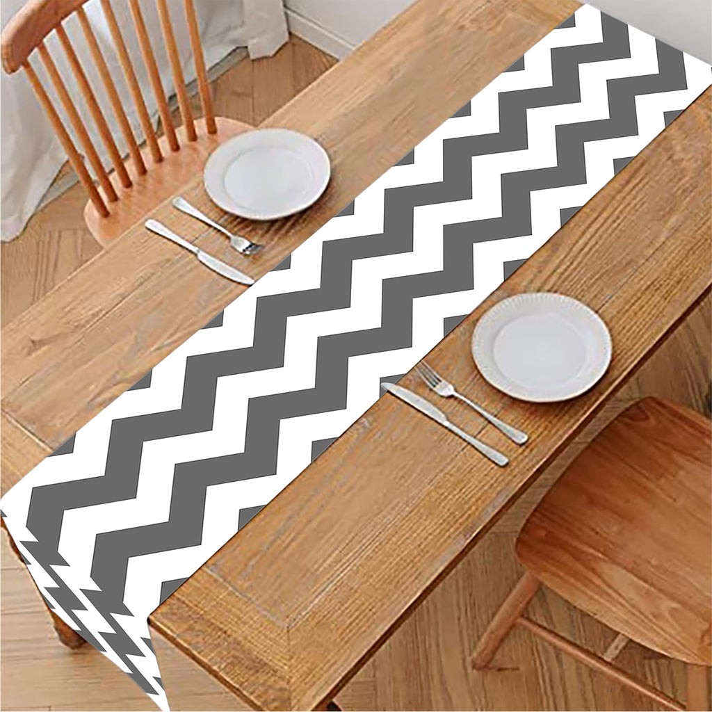 Grey And White Chevron Pattern Print Table Runner