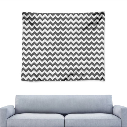Grey And White Chevron Pattern Print Tapestry