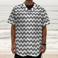 Grey And White Chevron Pattern Print Textured Short Sleeve Shirt