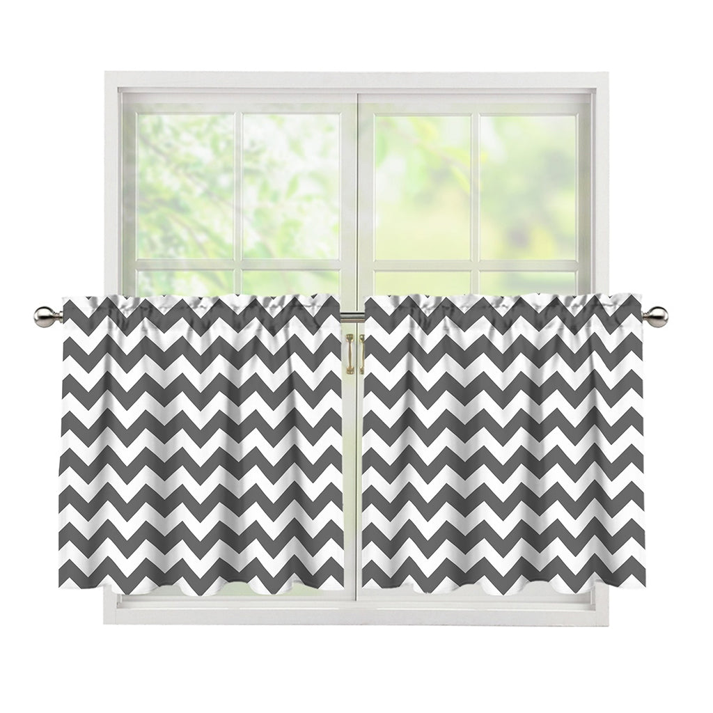 Grey And White Chevron Pattern Print Tier Curtains
