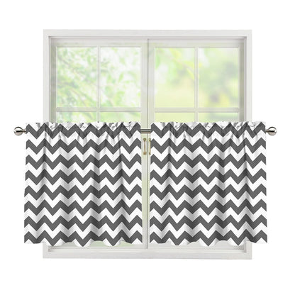 Grey And White Chevron Pattern Print Tier Curtains