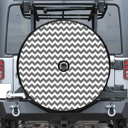 Grey And White Chevron Pattern Print Tire Cover With Camera Hole