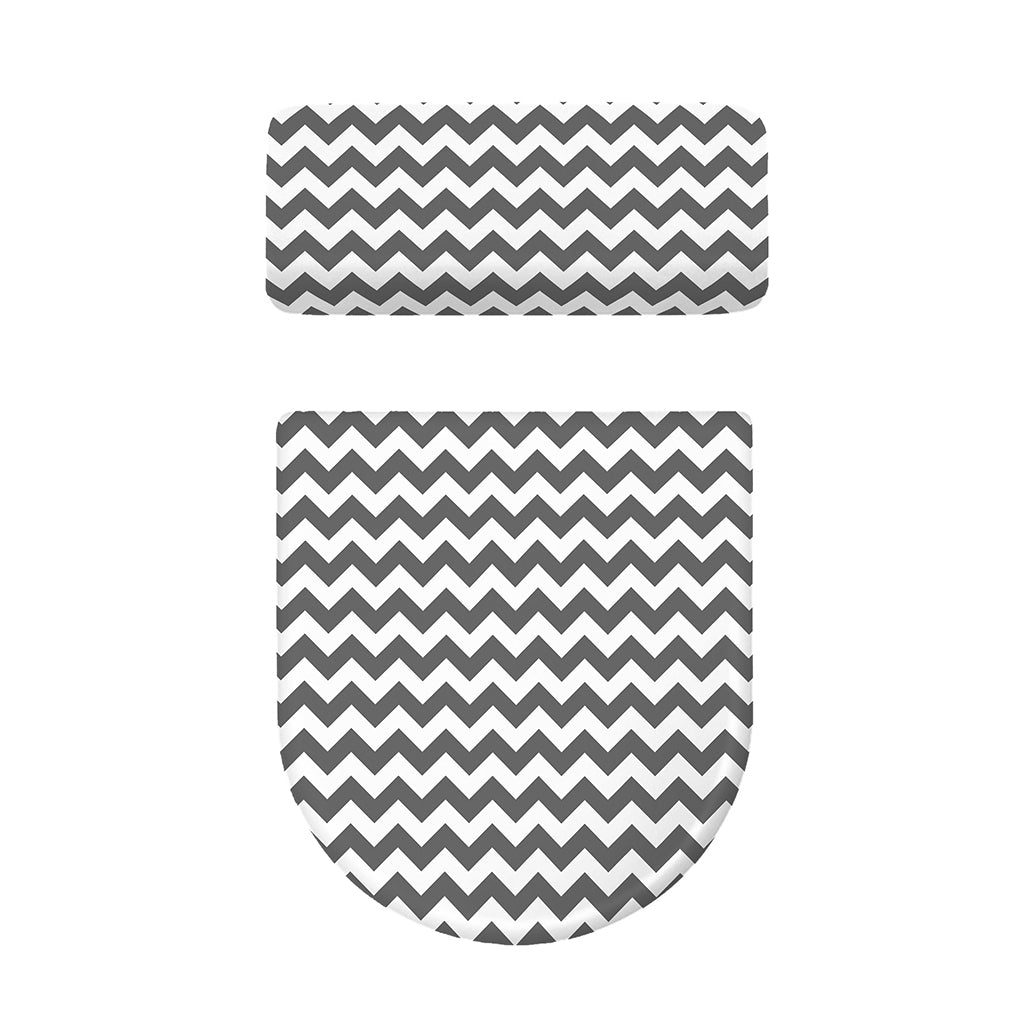 Grey And White Chevron Pattern Print Toilet Lid And Tank Cover Set