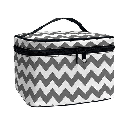 Grey And White Chevron Pattern Print Travel Makeup Bag