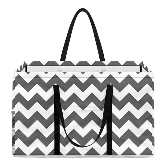 Grey And White Chevron Pattern Print Utility Tote Bag