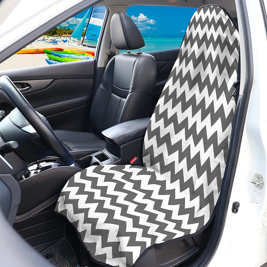 Grey And White Chevron Pattern Print Waterproof Car Seat Cover
