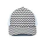 Grey And White Chevron Pattern Print White Mesh Trucker Cap