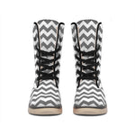 Grey And White Chevron Pattern Print Winter Boots