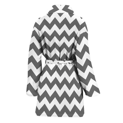 Grey And White Chevron Pattern Print Women's Bathrobe
