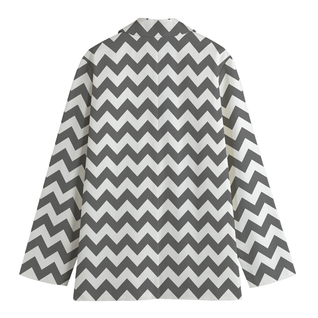 Grey And White Chevron Pattern Print Women's Blazer