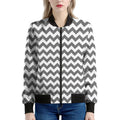 Grey And White Chevron Pattern Print Women's Bomber Jacket