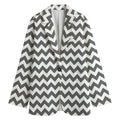 Grey And White Chevron Pattern Print Women's Cotton Blazer