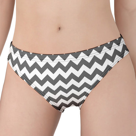 Grey And White Chevron Pattern Print Women's Panties