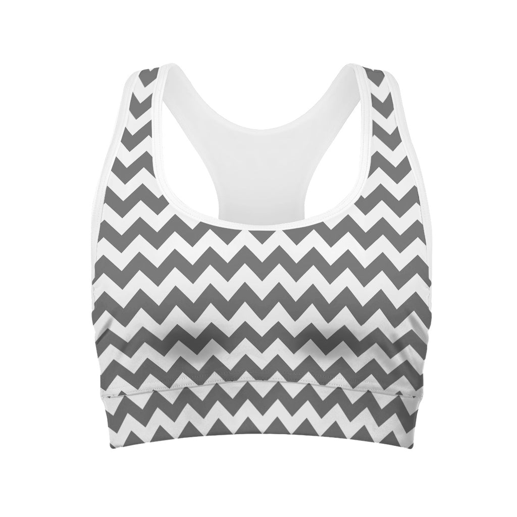 Grey And White Chevron Pattern Print Women's Sports Bra