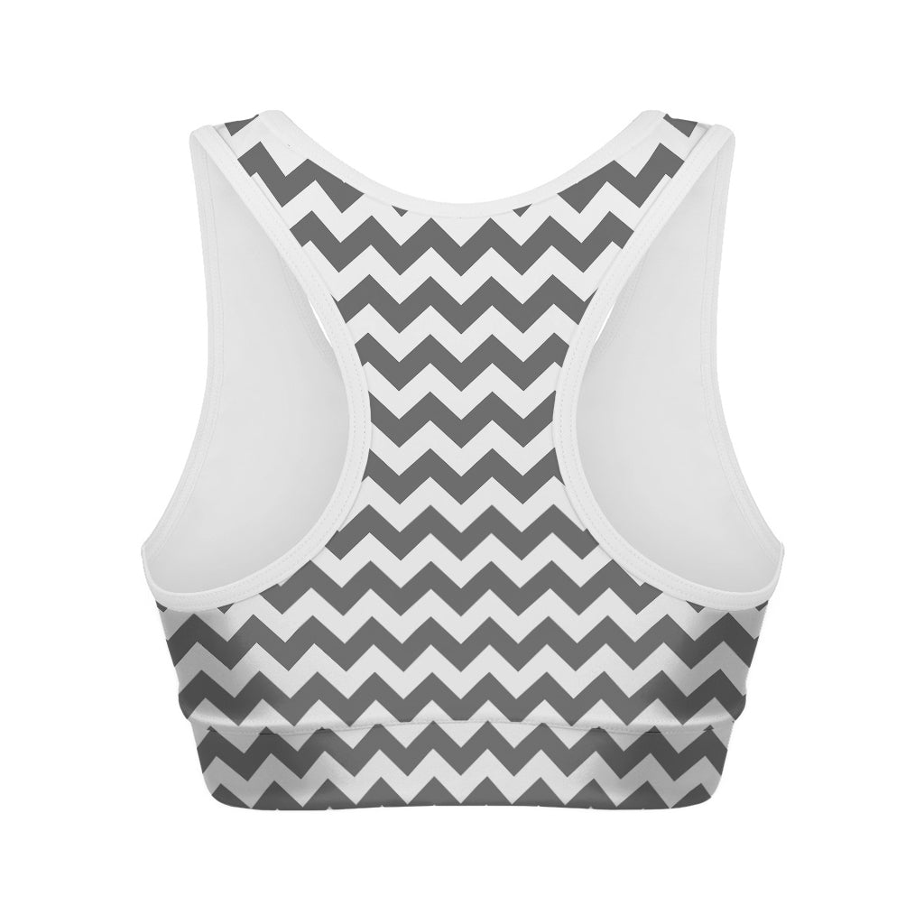 Grey And White Chevron Pattern Print Women's Sports Bra