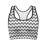 Grey And White Chevron Pattern Print Women's Sports Bra