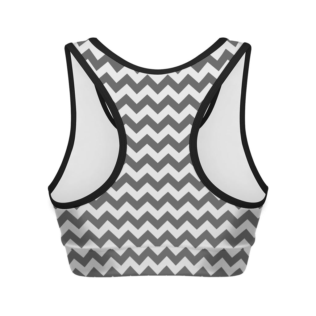 Grey And White Chevron Pattern Print Women's Sports Bra