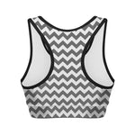 Grey And White Chevron Pattern Print Women's Sports Bra