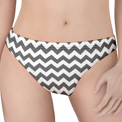 Grey And White Chevron Pattern Print Women's Thong