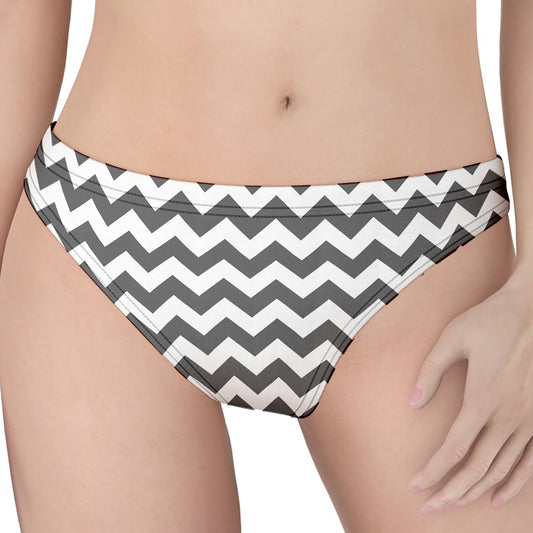 Grey And White Chevron Pattern Print Women's Thong