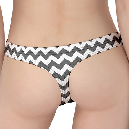 Grey And White Chevron Pattern Print Women's Thong