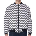 Grey And White Chevron Pattern Print Zip Sleeve Bomber Jacket